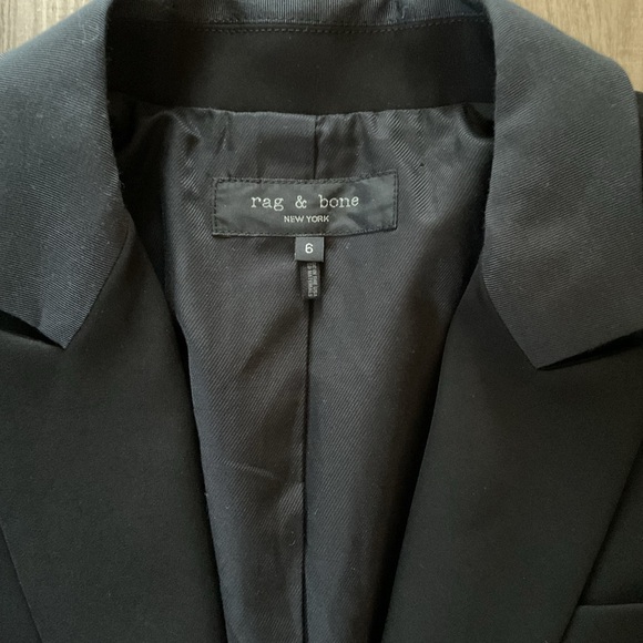 Black Blazer Tuxedo Jacket Slim Fit Ribbon Trim Detailing Sz 6 Rag & Bone Rylie - Picture 2 of 5